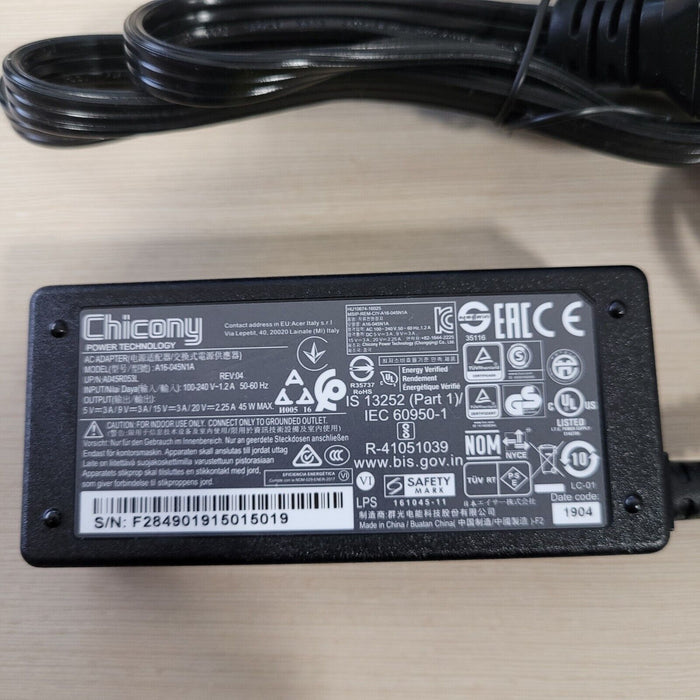 New Genuine Acer Chromebook 15 N15Q13 N16Q10 N16Q14 N17Q5 N17Q6 N17Q8 USB-C AC Adapter Charger 45W