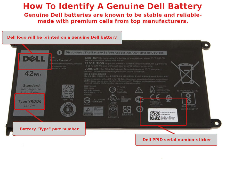 New Dell OEM Original Inspiron 14 (5481) 2-in-1 42Wh 3-cell Laptop Battery - YRDD6