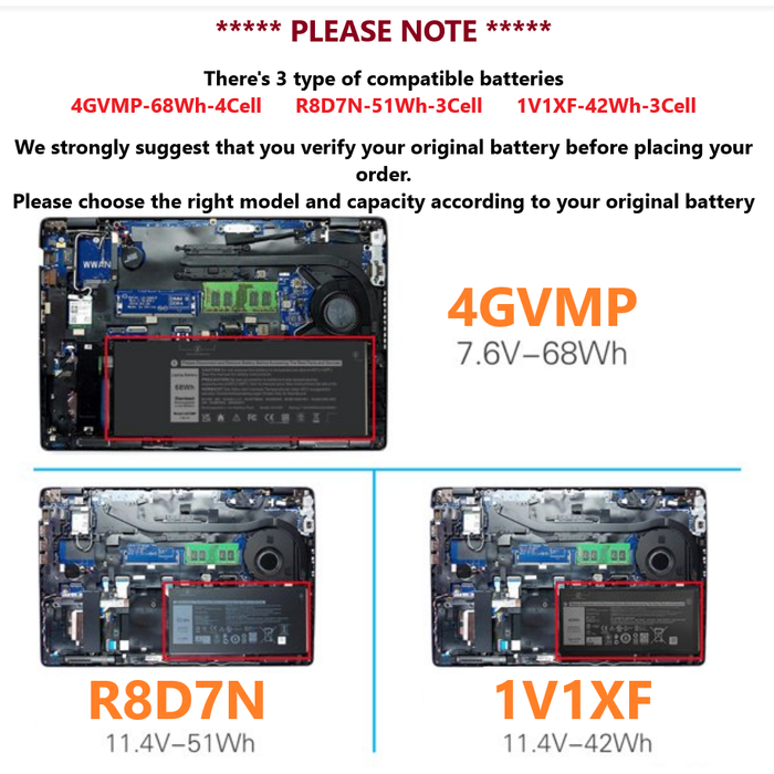 New Genuine Dell 4GVMP 04GVMP RF7WM C5GV2 X77XY 9JRYT MCV1G Battery 68Wh