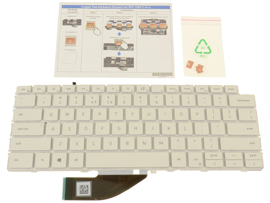 New US INTL - Dell OEM XPS 13 (7390 / 9310) 2-in-1 Backlit Keyboard - White - X01GR - X7C56 - V2173