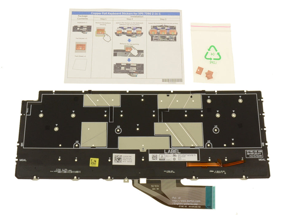 New US INTL - Dell OEM XPS 13 (7390 / 9310) 2-in-1 Backlit Keyboard - White - X01GR - X7C56 - V2173