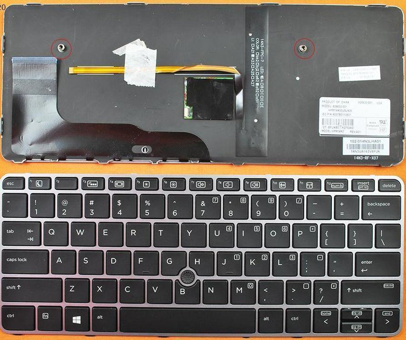 New HP EliteBook G3 725 820 US Keyboard Silver Frame Black Backlit 826630-001 6037B0113601