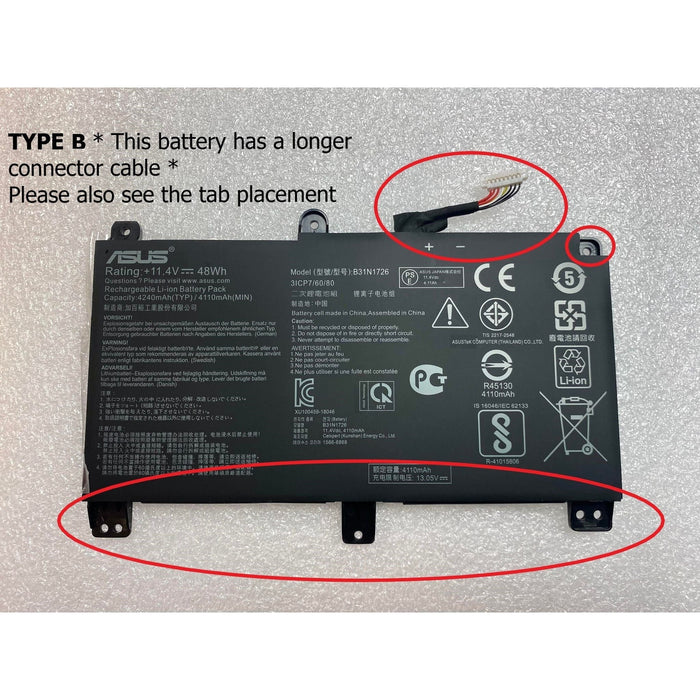 New Genuine Asus B31N1726 Battery 48WH