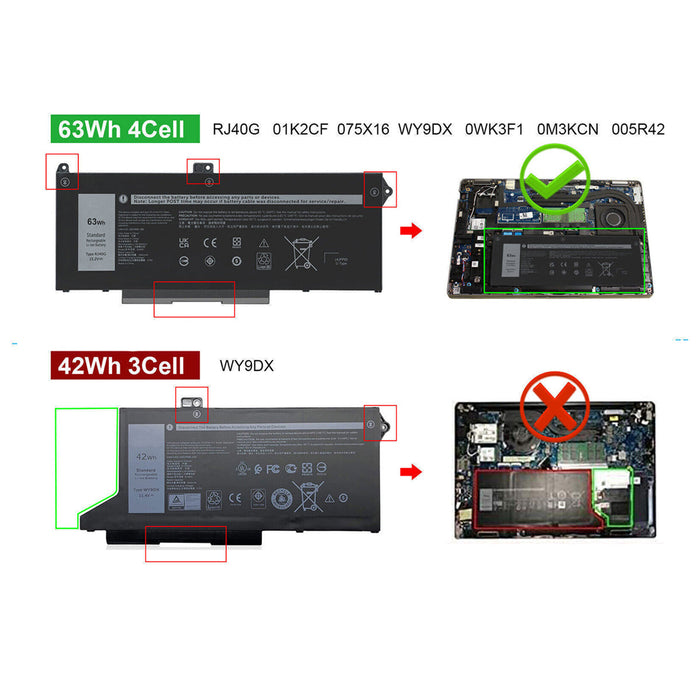 New Genuine Dell 0RJ40G RJ40G Battery 63WH