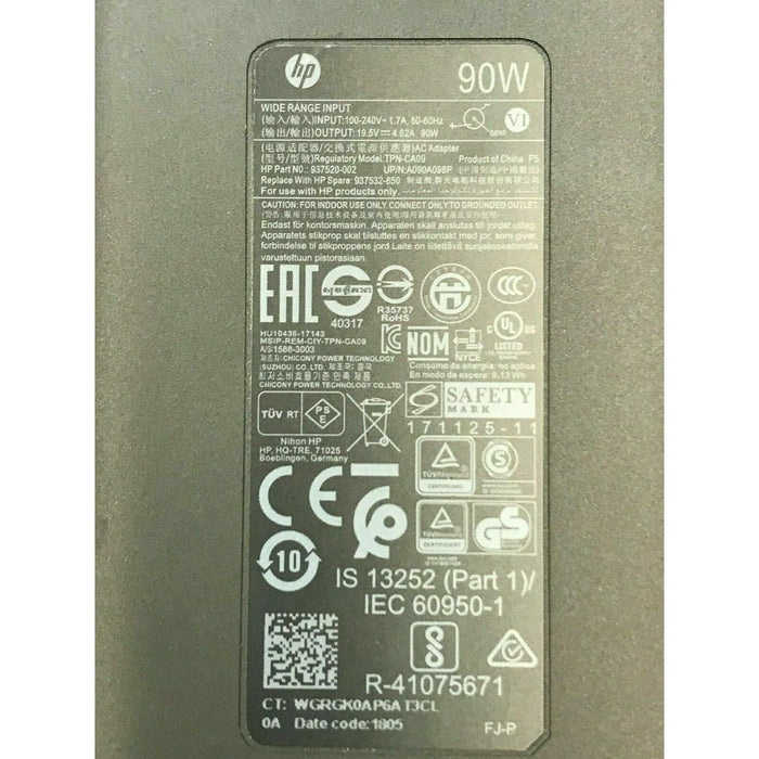 New Genuine HP Pavilion 15-cs1067/8 1092/3TX Slim 90W TPN-CA09 937520-002 AC Adapter